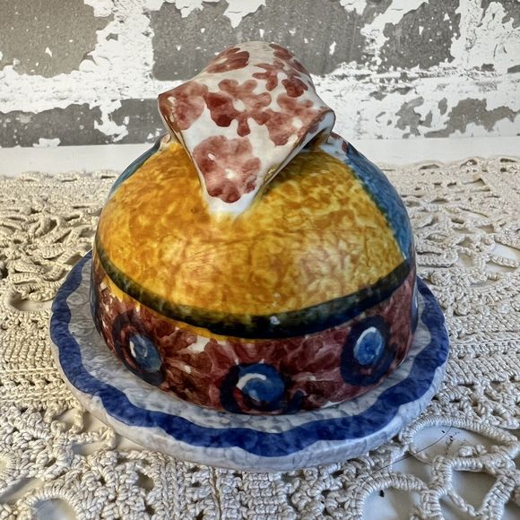 Vtg Italian Pottery Salt Cellar Cottagecore Granny Whimsy‎ Handmade & Painted 4” - Picture 7 of 10